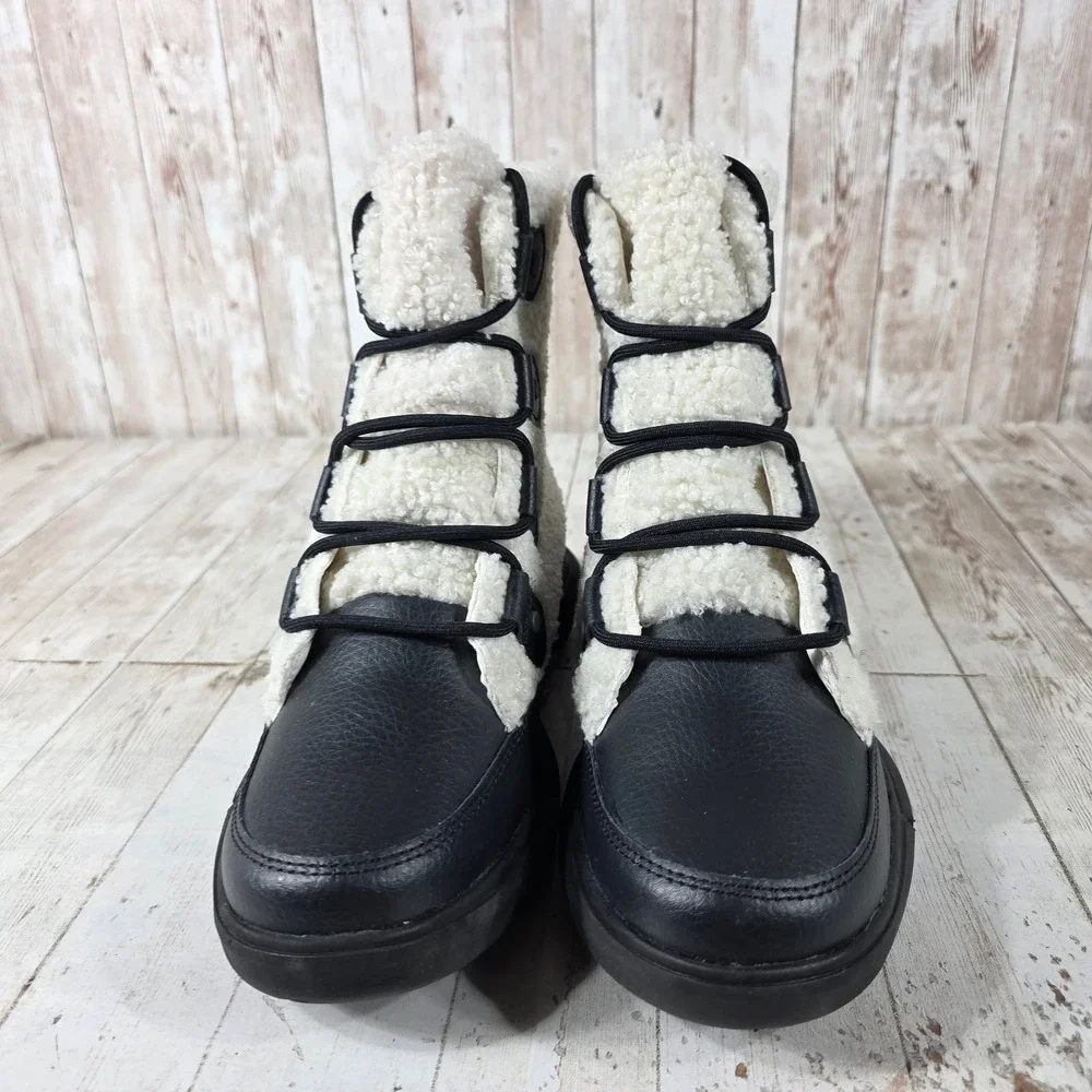 Sorel Kinetic Sport Women Black White Faux Shearling Winter Boots NL4601-010 7